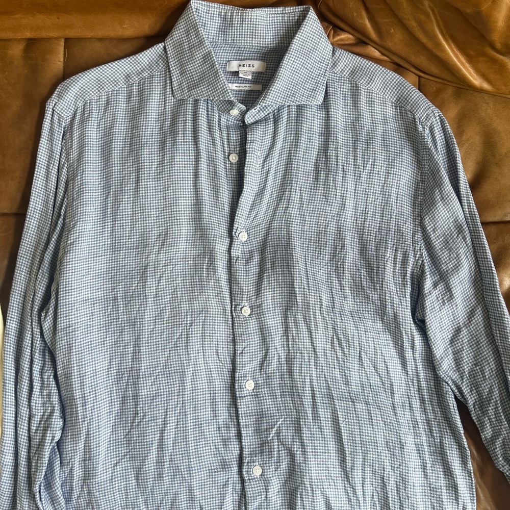 Blue Checkered Linen Button-Up Shirt